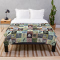 Cartoon pathogen portraits plush blanket with various microbes