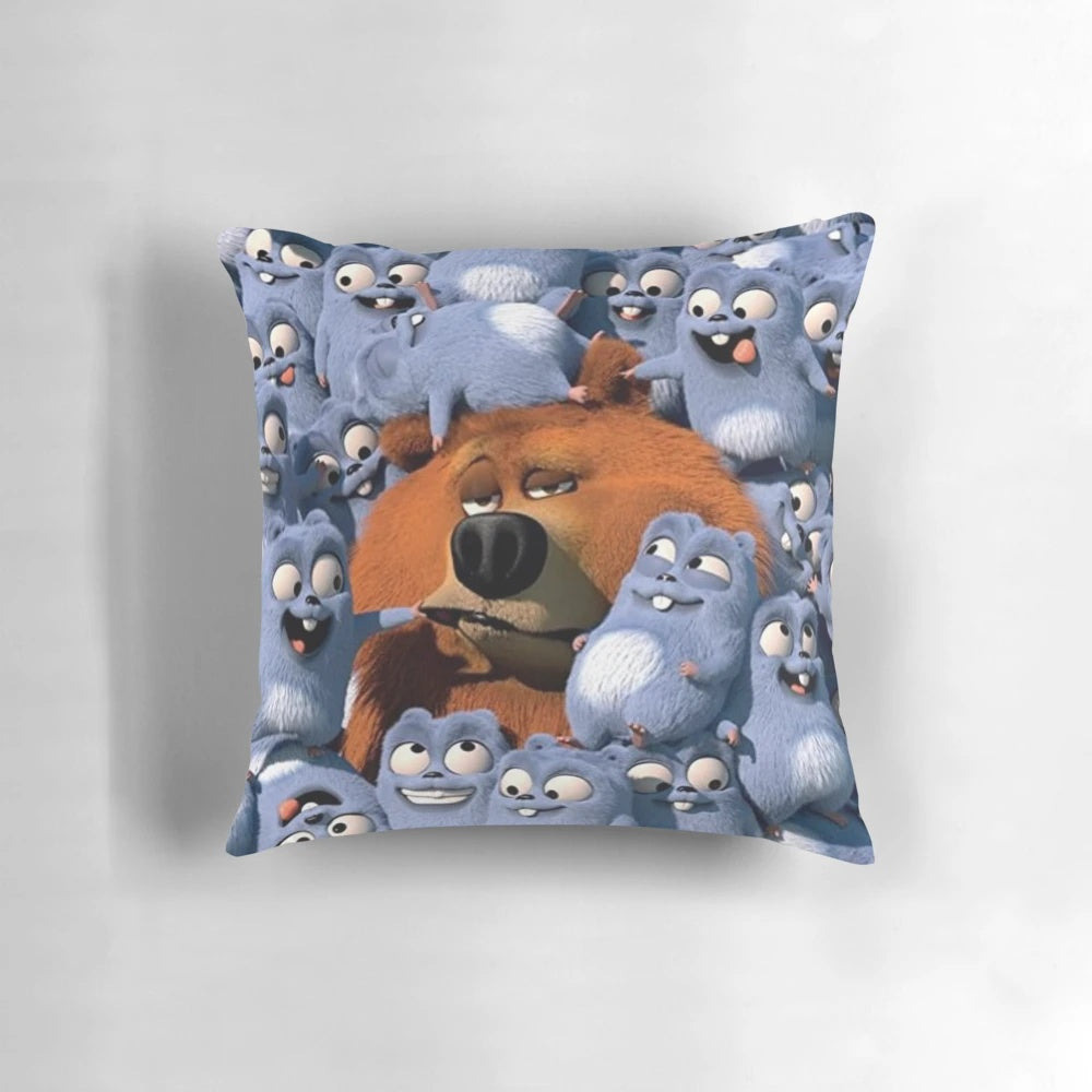 Colorful pillow featuring characters from the popular cartoon Grizzy and the Lemmings