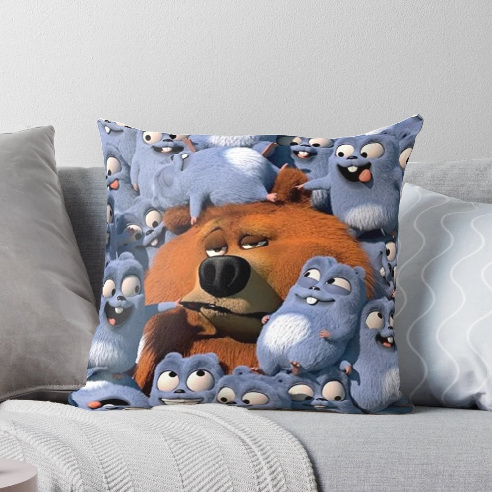Colorful pillow featuring characters from the popular cartoon Grizzy and the Lemmings
