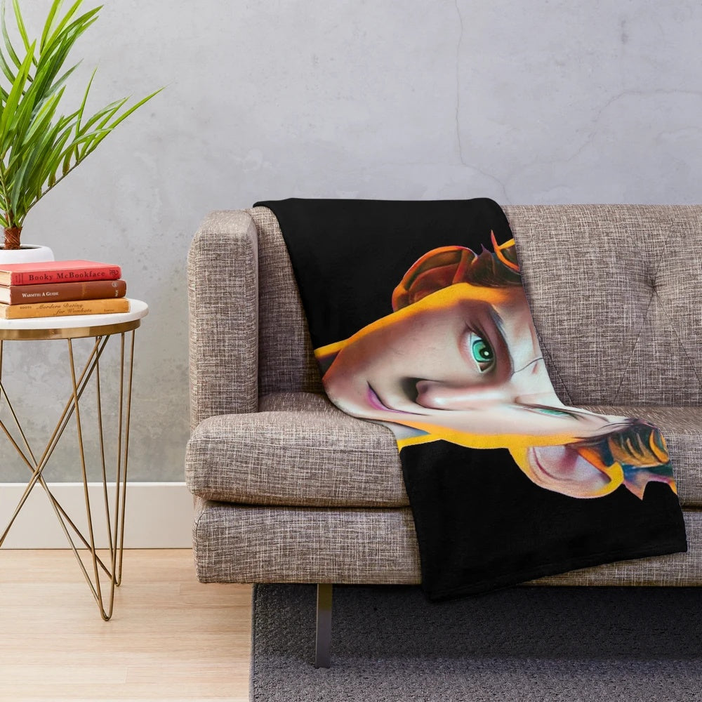 A cozy plush blanket featuring a cartoon portrait of actor Tom Holland