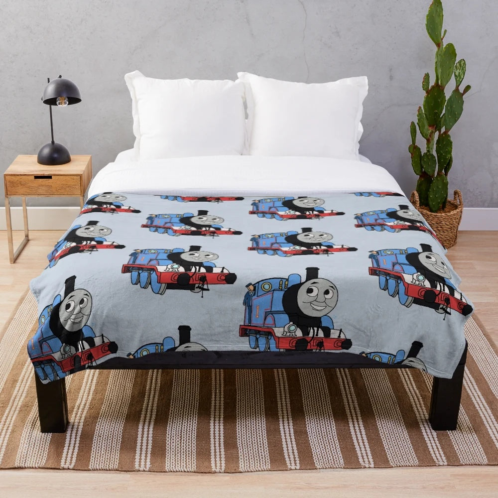 Cute Thomas the Tank Engine plush blanket with blue train design