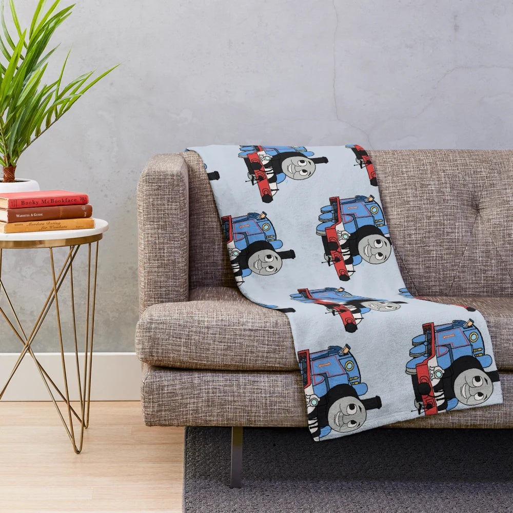 Cute Thomas the Tank Engine plush blanket with blue train design