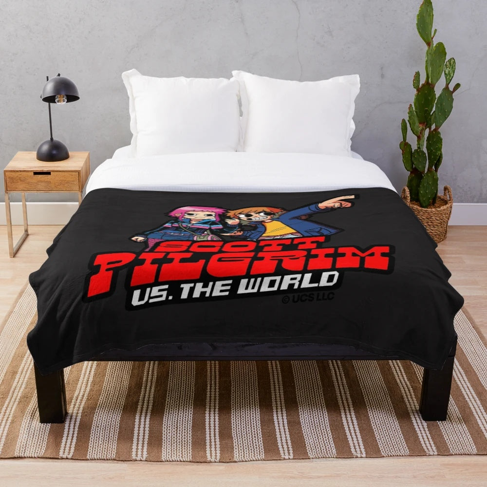 Colorful and cartoonish Scott Pilgrim plush blanket