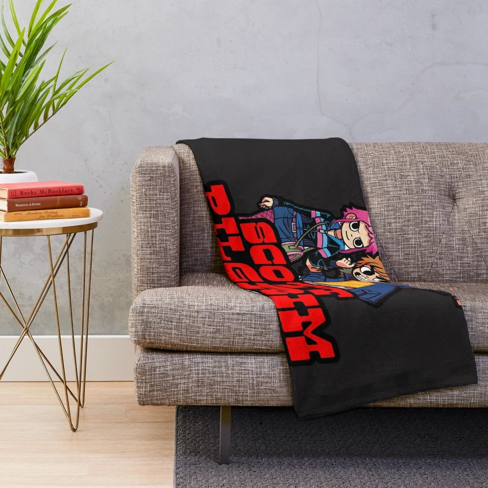 Colorful and cartoonish Scott Pilgrim plush blanket