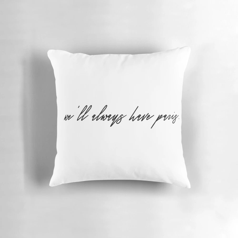 Casablanca movie-inspired throw pillow featuring Humphrey Bogart and Ingrid Bergman
