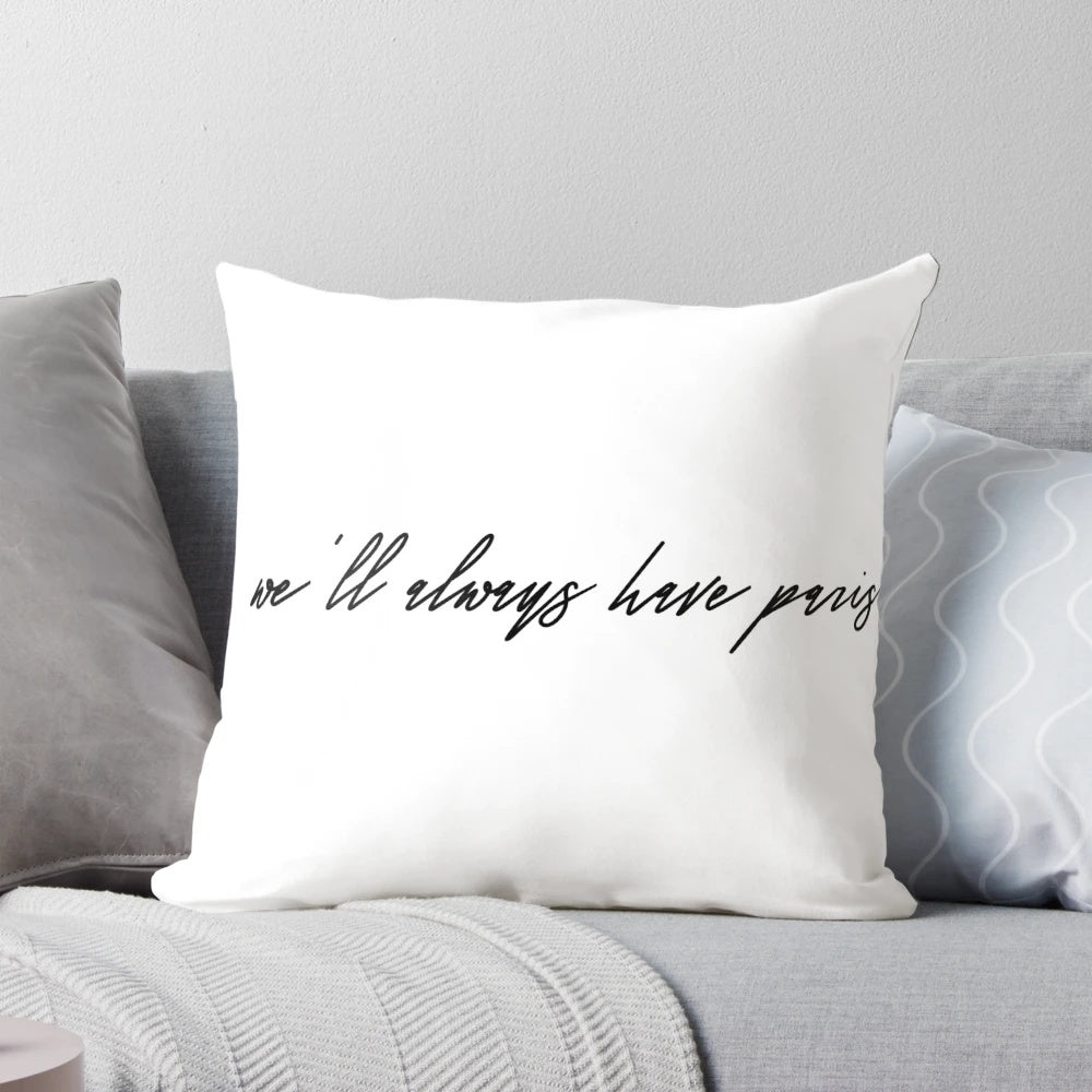 Casablanca movie-inspired throw pillow featuring Humphrey Bogart and Ingrid Bergman