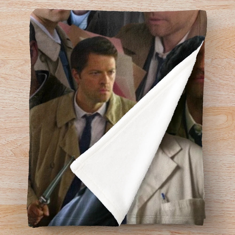 Castiel inspired plush blanket with collage design