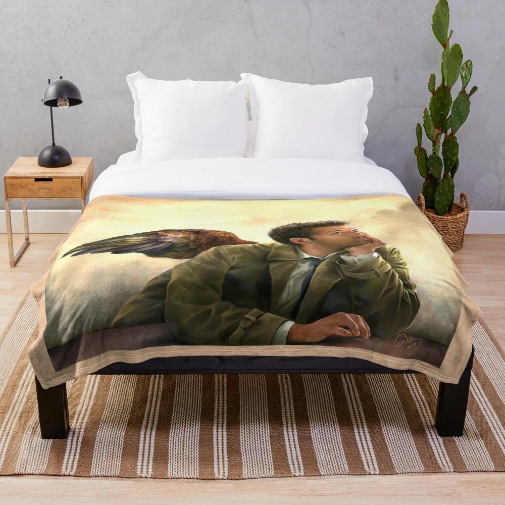 Castiel inspired plush blanket with a renaissance style design