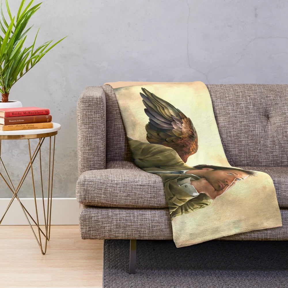 Castiel inspired plush blanket with a renaissance style design