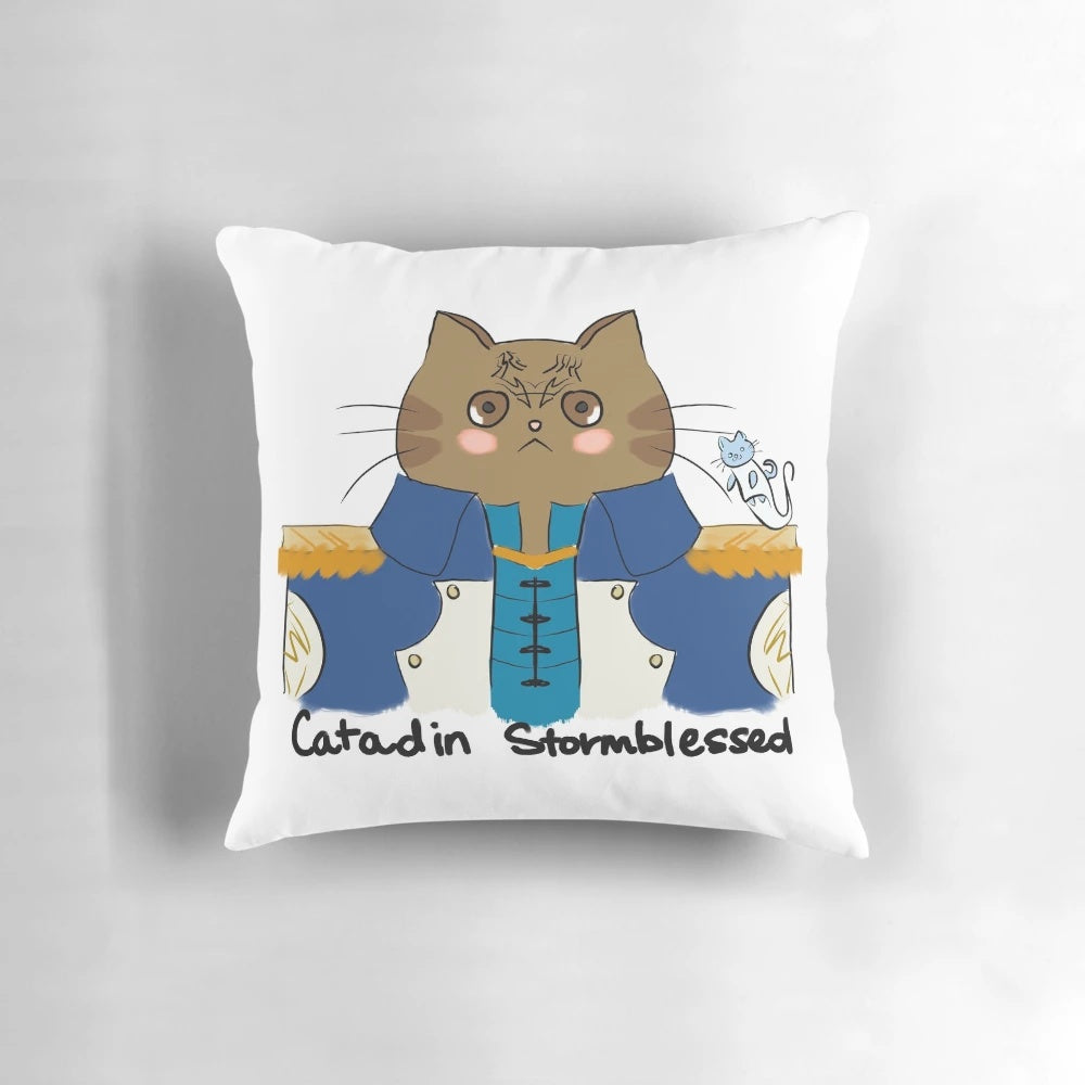 Catadin Stormblessed Pillow featuring a cat design inspired by the character Kaladin from Brandon Sanderson's Stormlight Archive series.