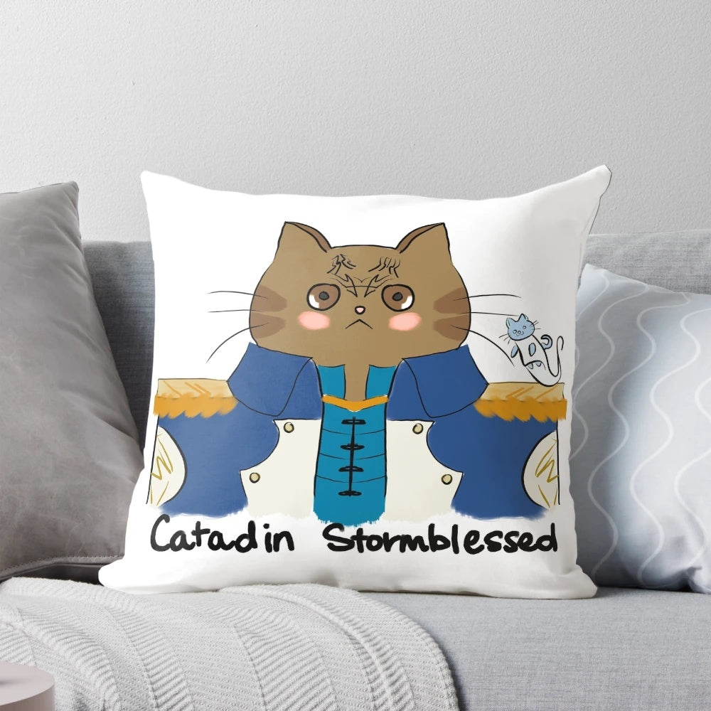 Catadin Stormblessed Pillow featuring a cat design inspired by the character Kaladin from Brandon Sanderson's Stormlight Archive series.