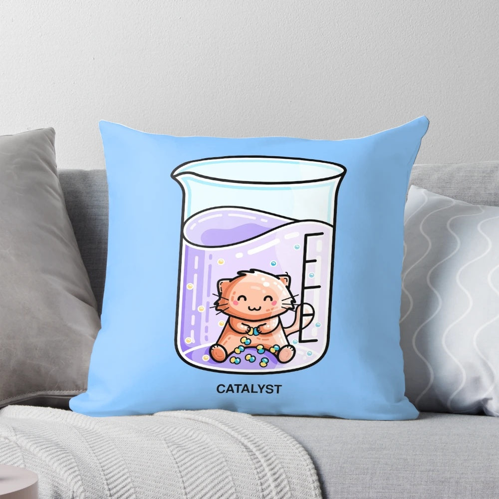Catalyst Chemistry Cat Pun Decorative Pillow for Chemists and Science Enthusiasts
