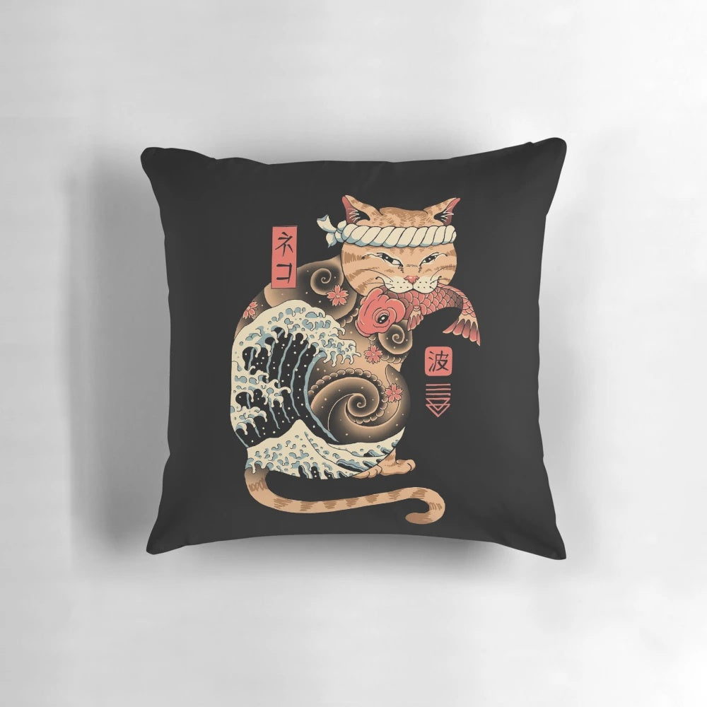 Catana Wave Pillow featuring the iconic "The Great Wave off Kanagawa" design by Hokusai