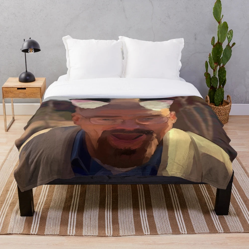 Catboy Walter White painting design on a plush blanket