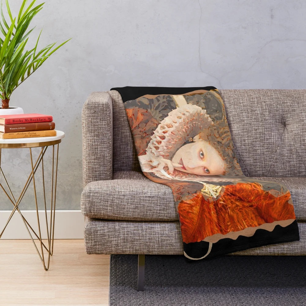 Cate Blanchett as Queen Elizabeth I of England on a plush blanket