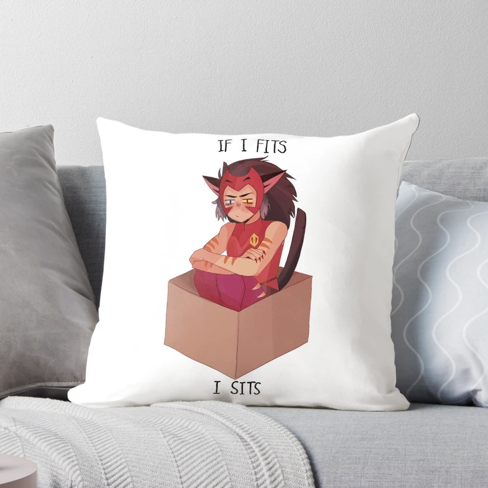 Catra-themed "If I Fits I Sits" decorative throw pillow