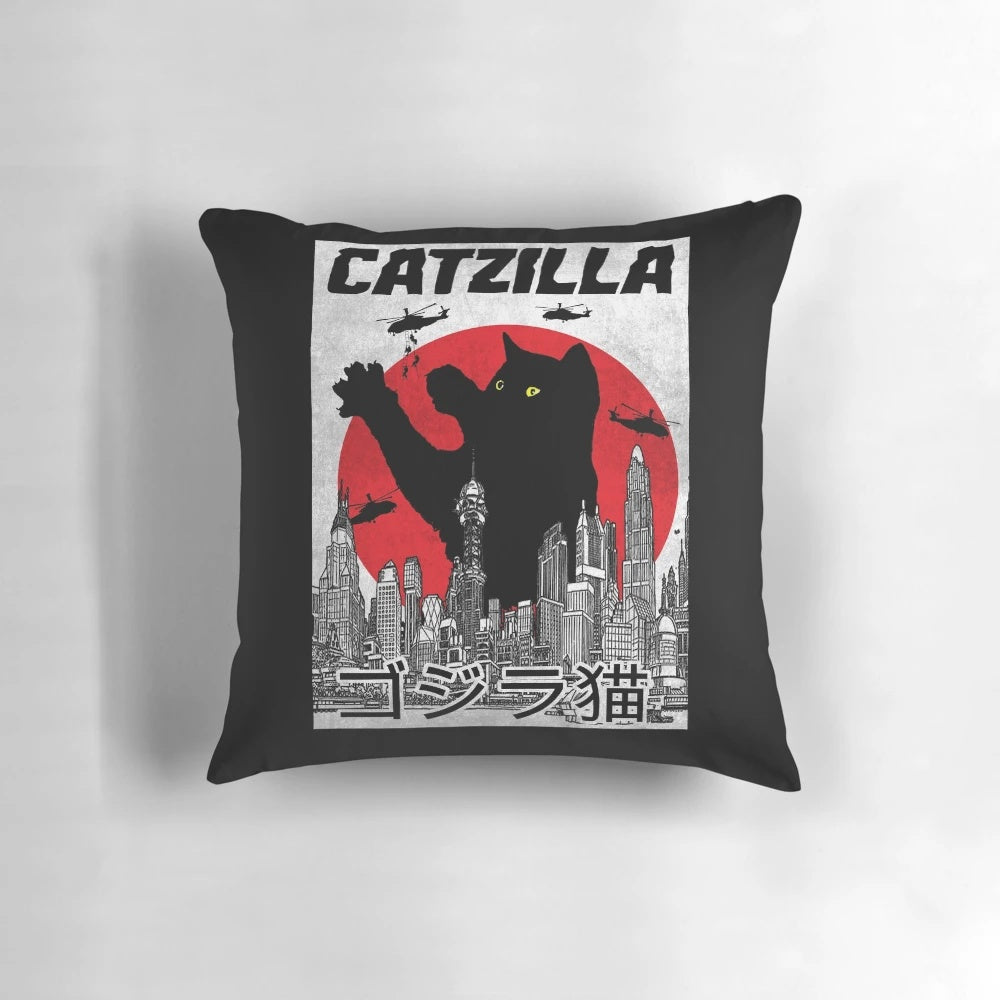 Catzilla cat pillow, a cute and humorous cat-themed home decor item