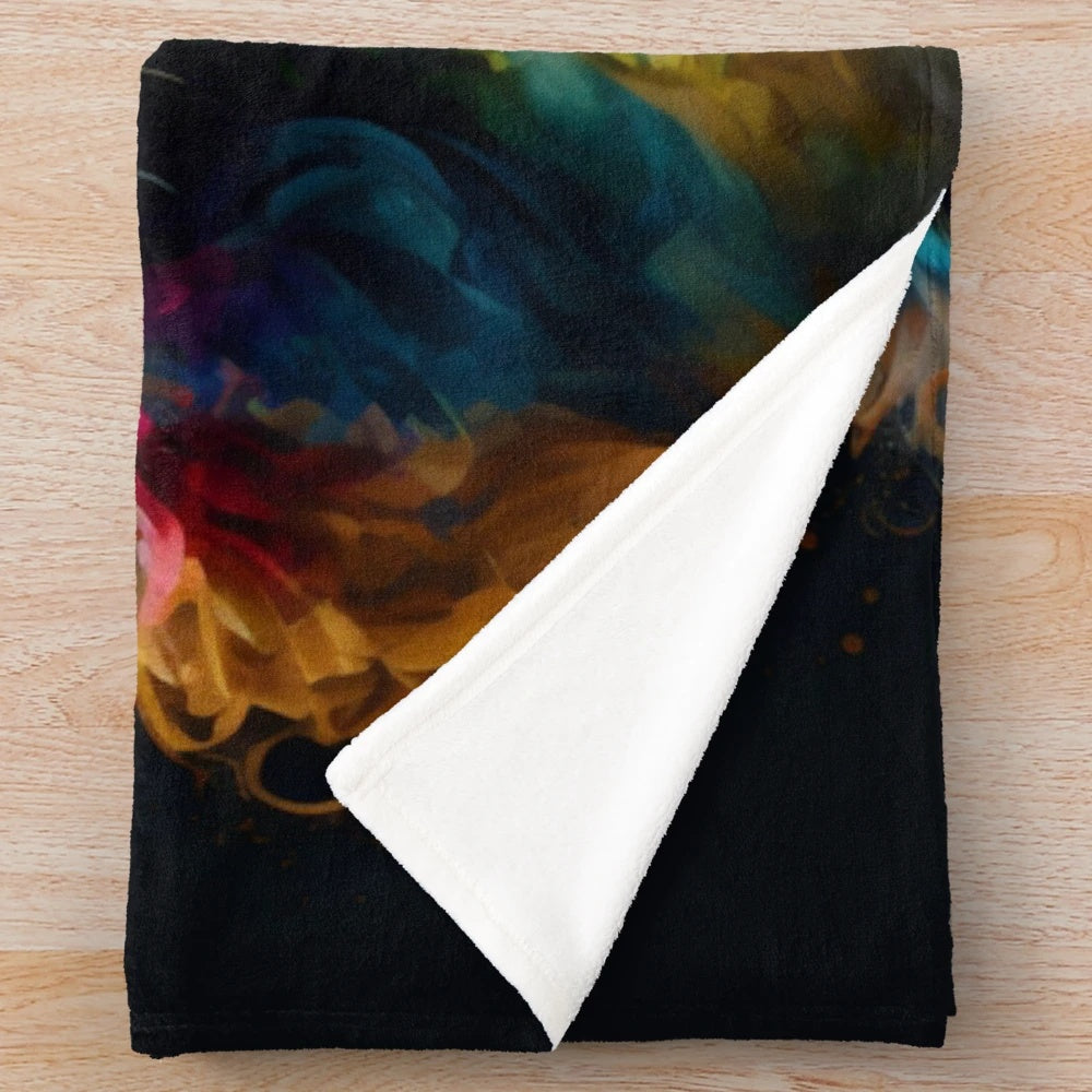 Cavalier King Charles Spaniel dog on a colorful synesthetic splash art plush blanket