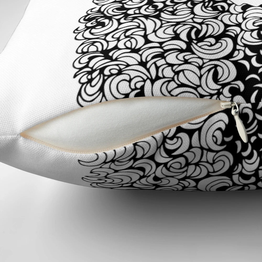 Black and white Cavoodle dog zentangle art pattern on a decorative pillow