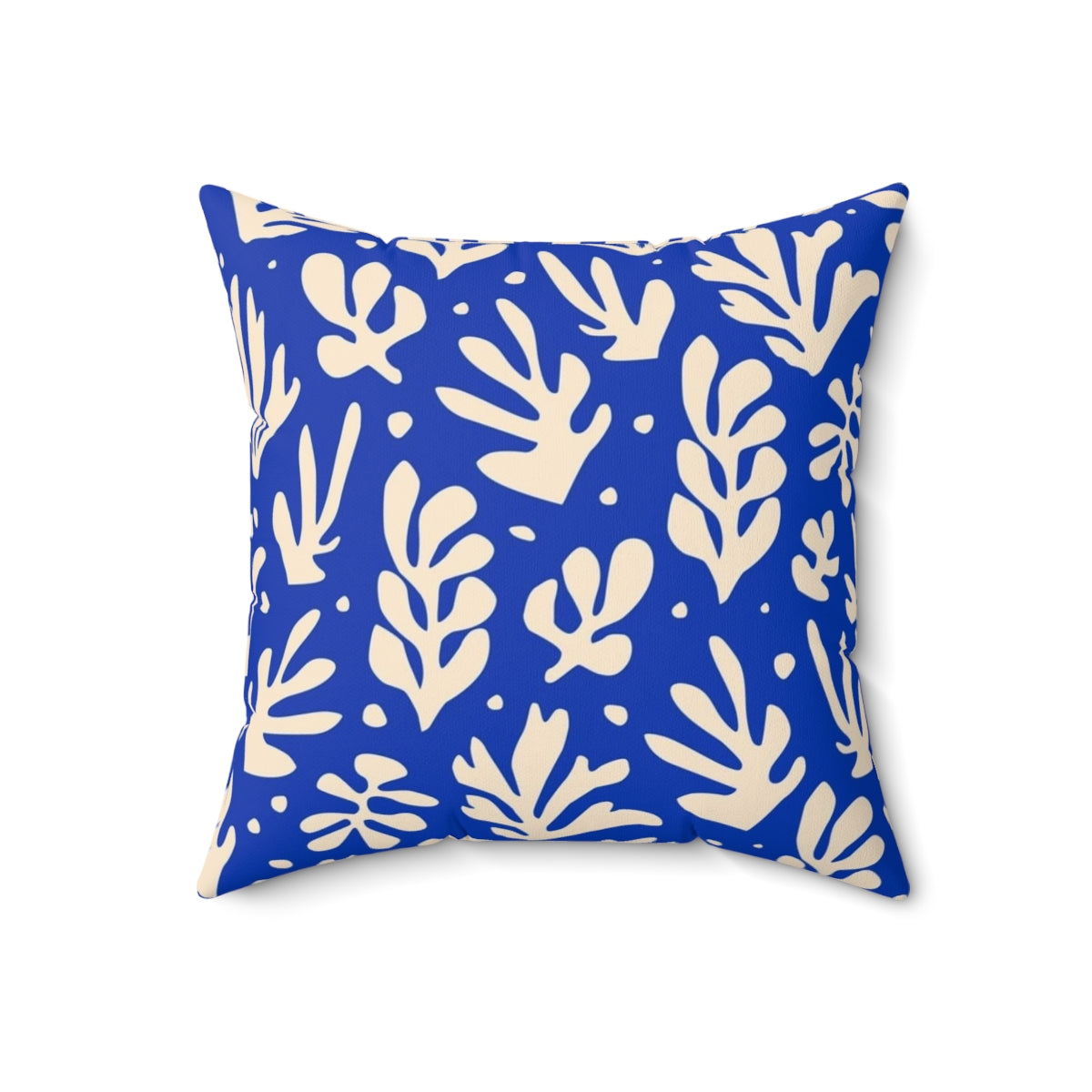 Colorful leaves and plants in a Matisse-inspired pattern on a decorative throw pillow