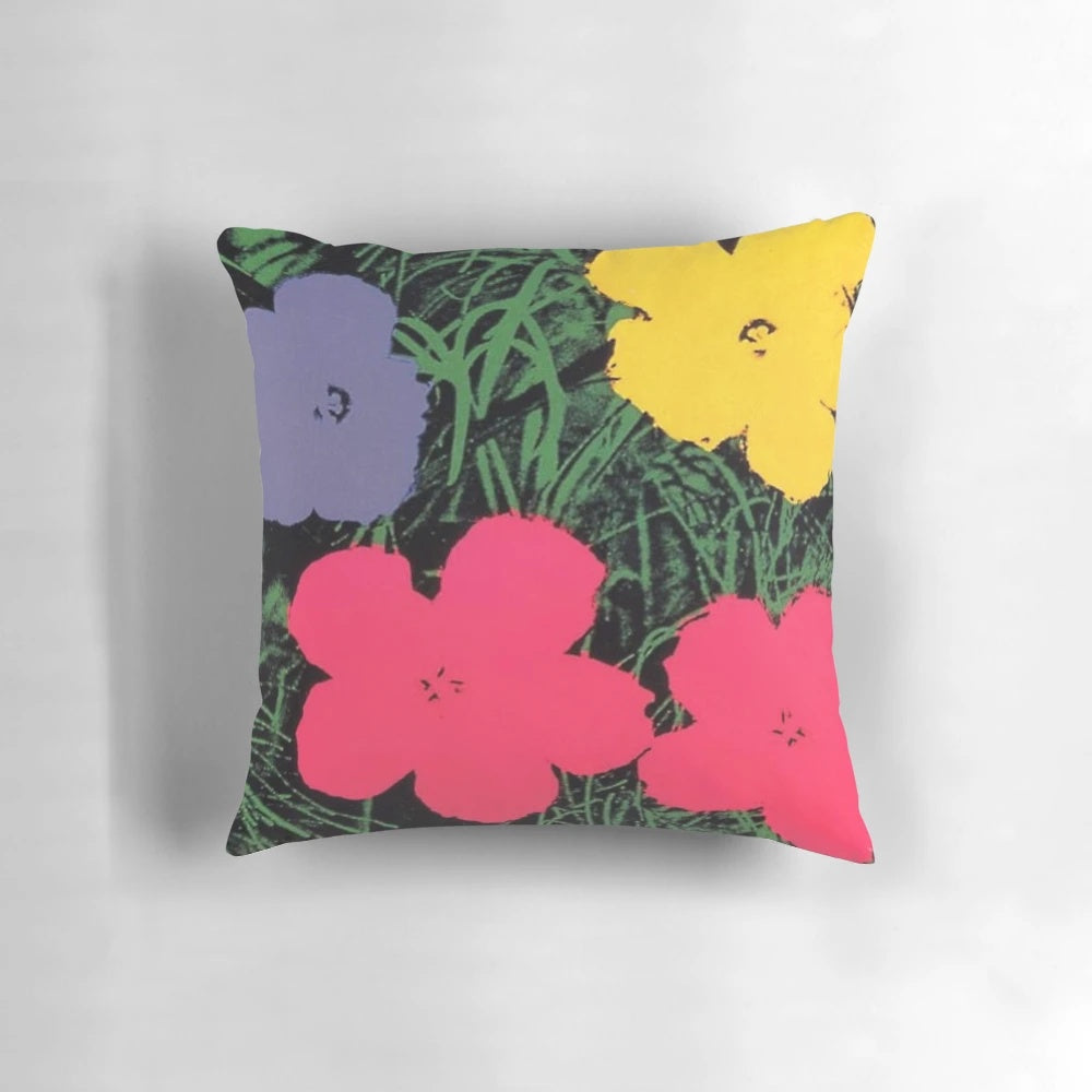 Vibrant Andy Warhol-inspired pillow featuring his iconic pop art design