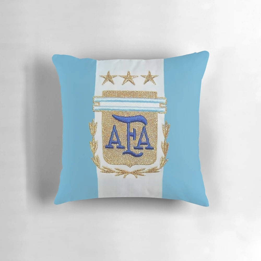 Soft pillow with Argentina soccer team logo, Lionel Messi jersey number 10, and "World Champions" text