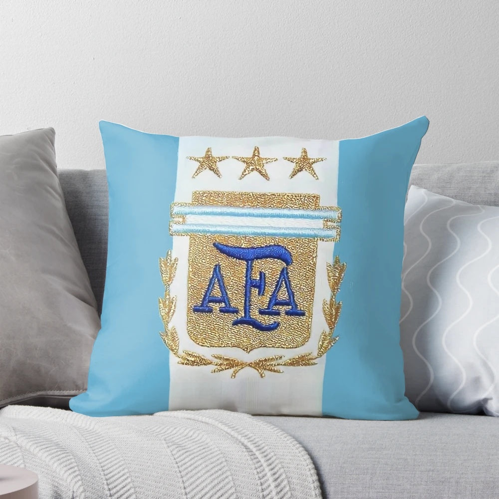 Soft pillow with Argentina soccer team logo, Lionel Messi jersey number 10, and "World Champions" text