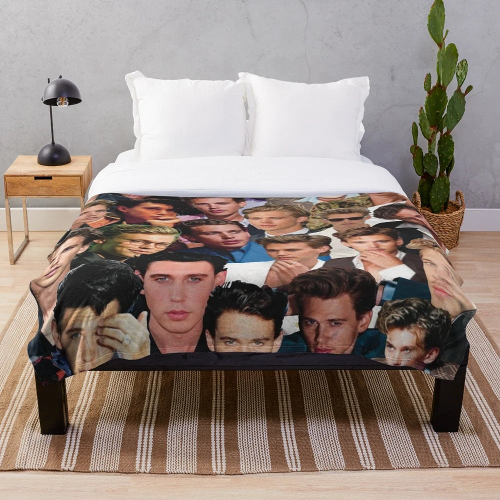 Austin Butler photo collage design on a plush fleece blanket