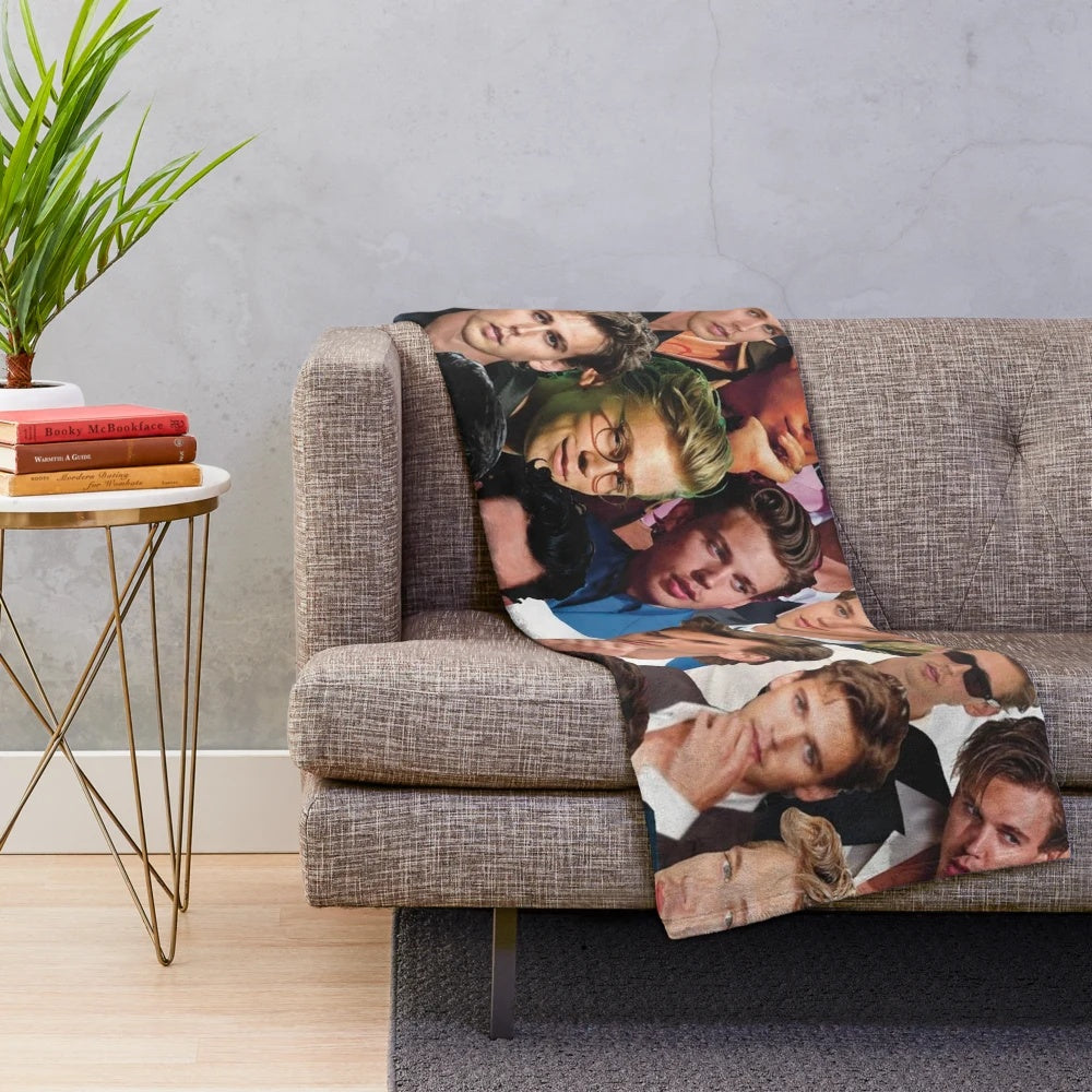 Austin Butler photo collage design on a plush fleece blanket
