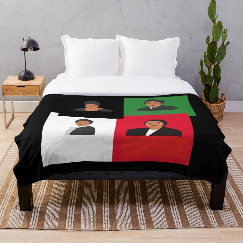 Plush blanket featuring black female icons and cultural elements