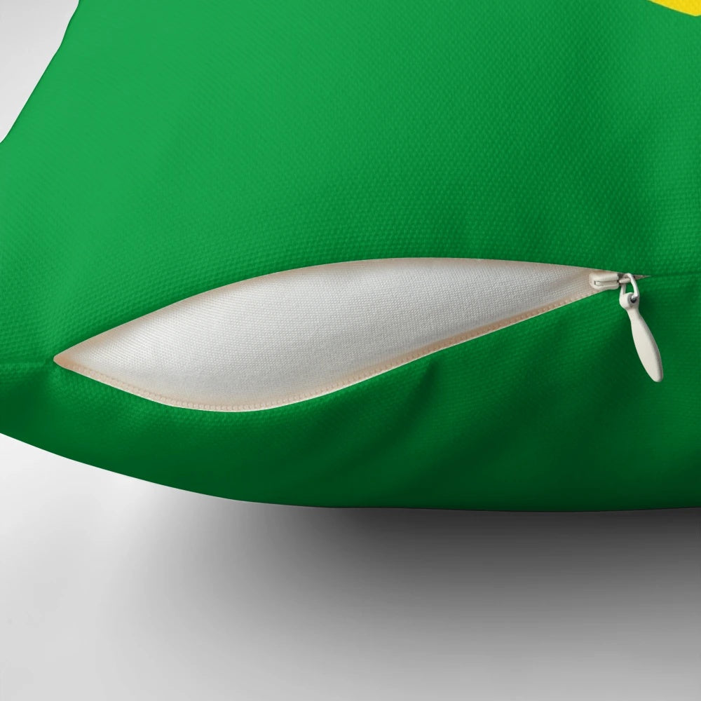 Colorful Brazil flag printed on a soft, high-quality pillow