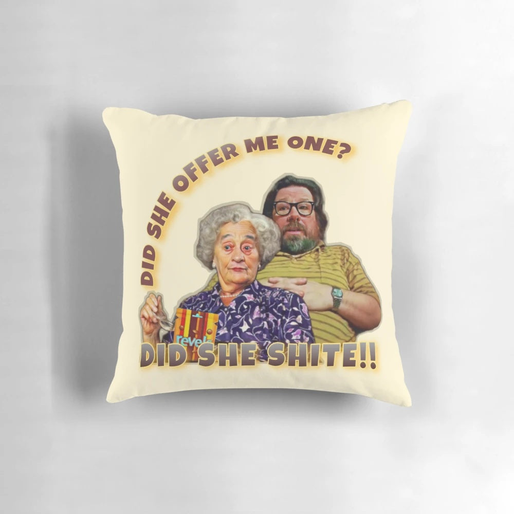 The Royle Family themed decorative pillow, featuring digital artwork of the iconic characters.