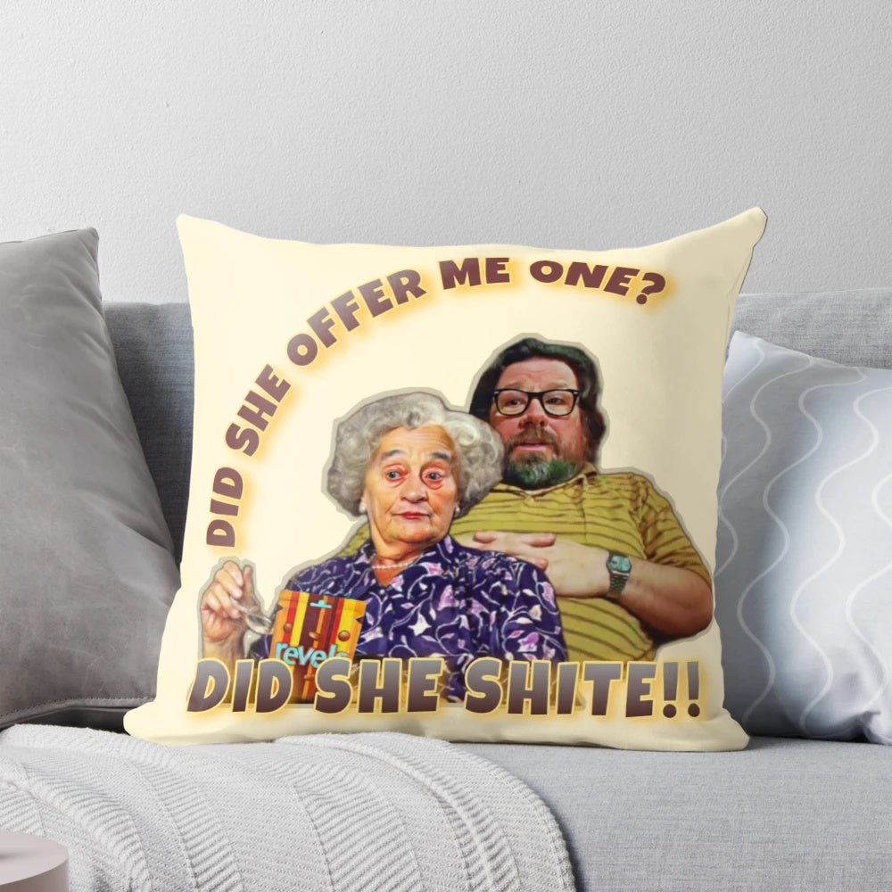 The Royle Family themed decorative pillow, featuring digital artwork of the iconic characters.