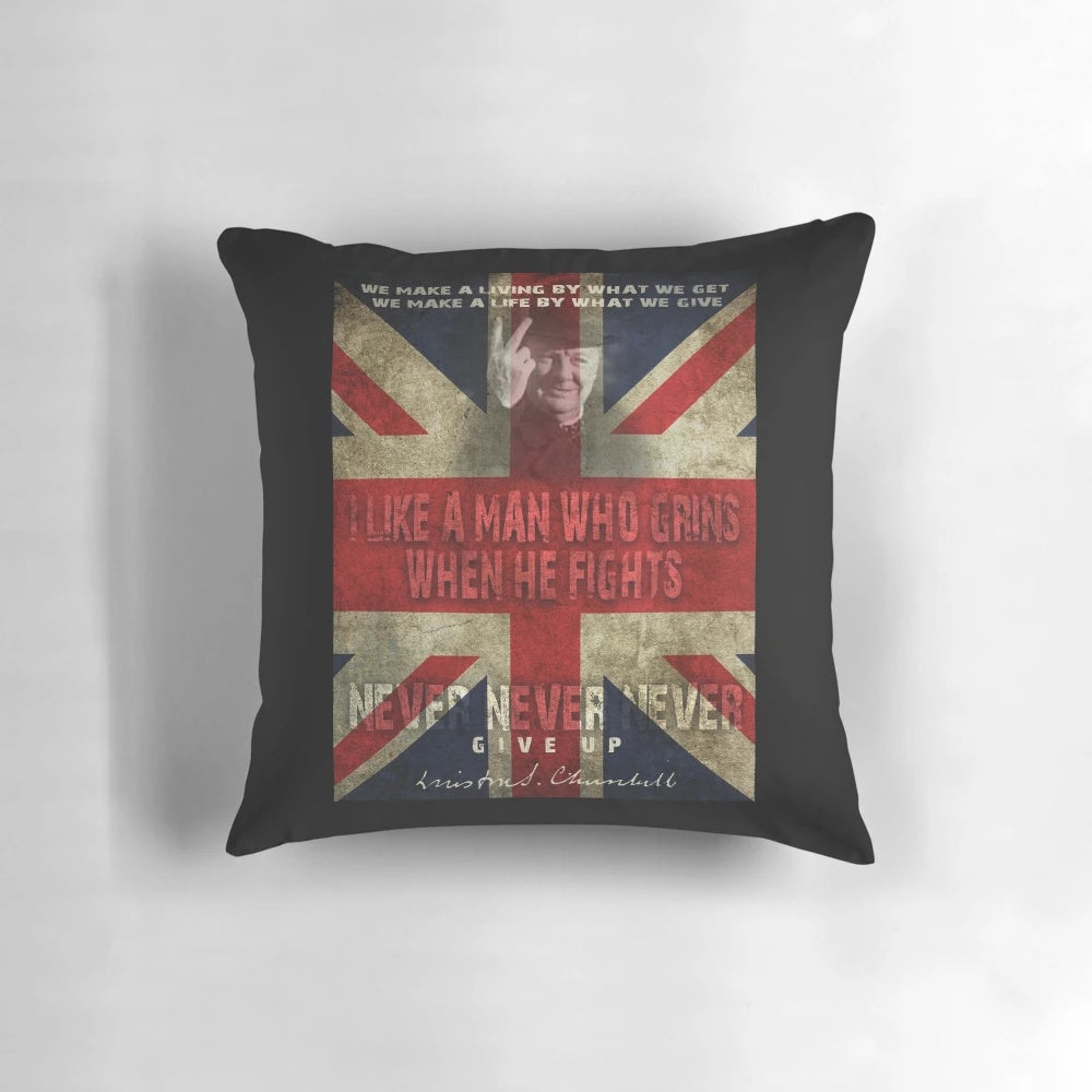 Winston Churchill Pillow, featuring the iconic statesman and leader of the United Kingdom during World War II.