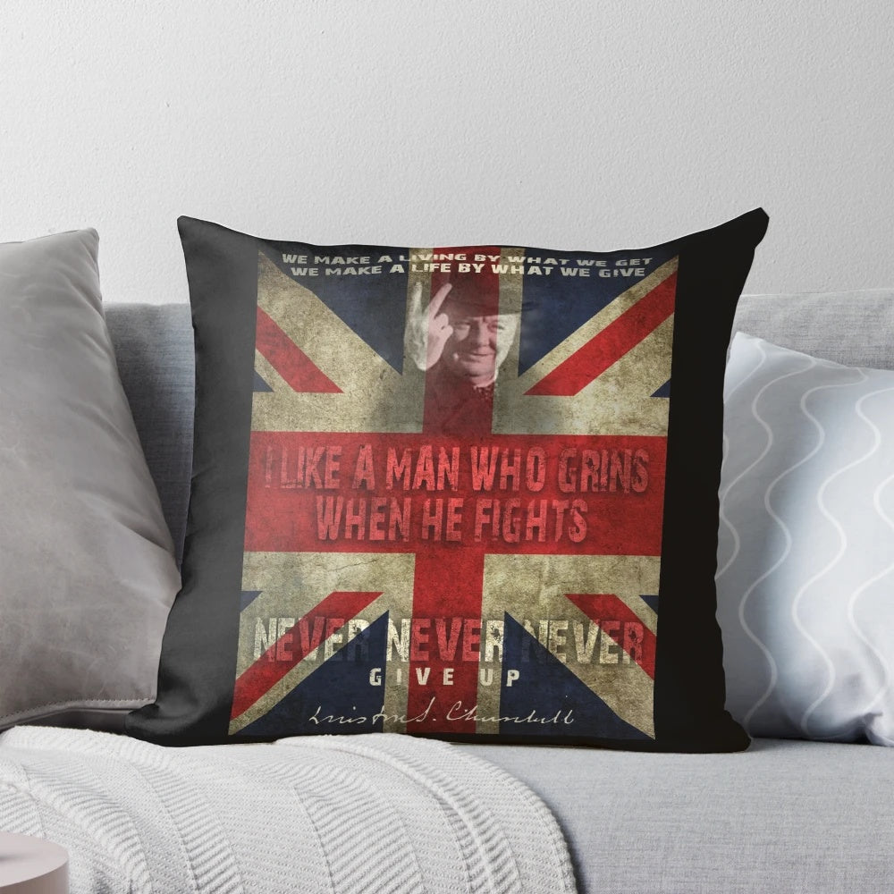 Winston Churchill Pillow, featuring the iconic statesman and leader of the United Kingdom during World War II.
