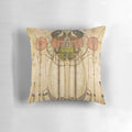 Decorative pillow featuring a floral design inspired by the art of Charles Rennie Mackintosh, a renowned Scottish architect and designer.