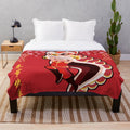 Red plush blanket with Chinese lion dance character design