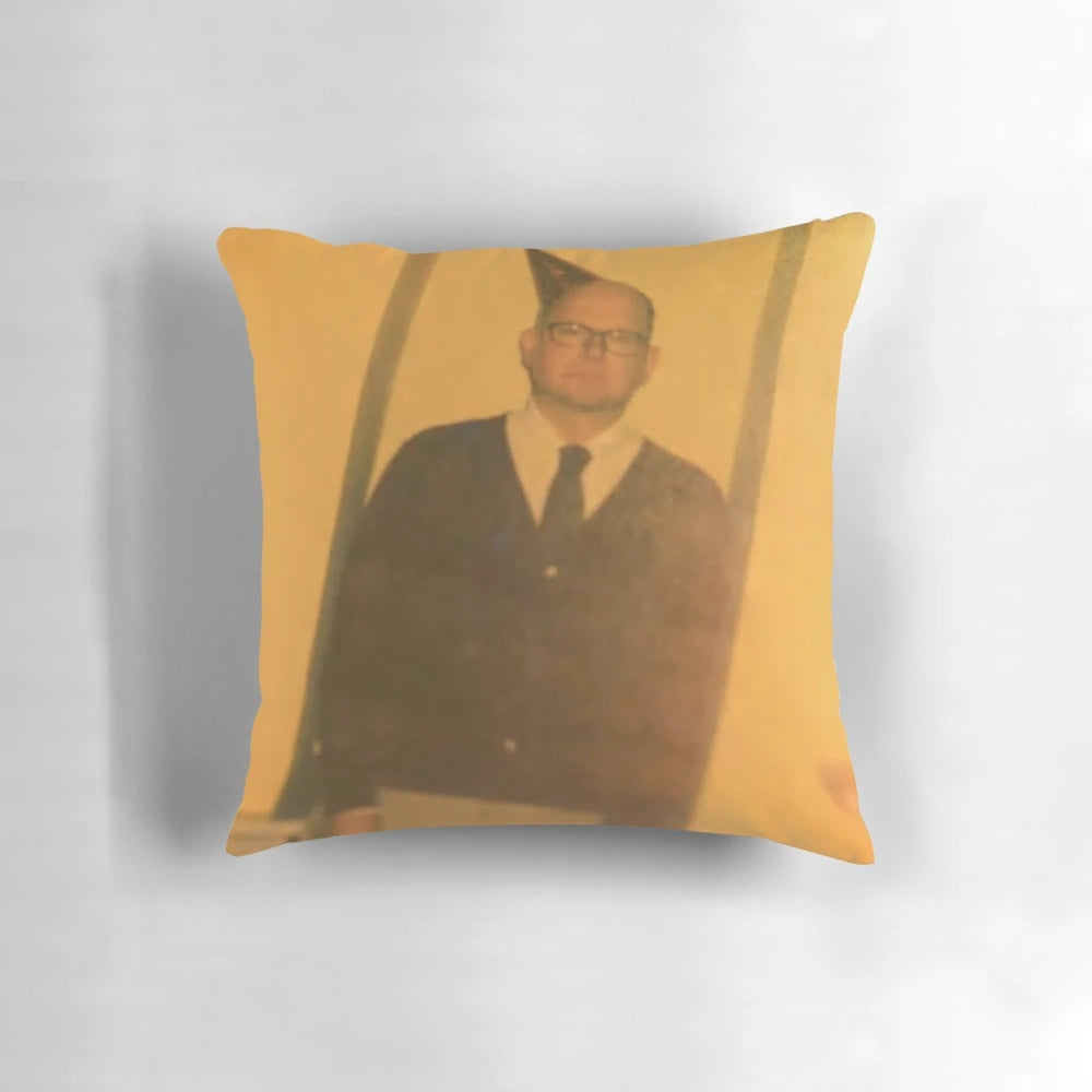 What We Do in the Shadows-inspired birthday pillow featuring the energy vampire, Colin Robinson