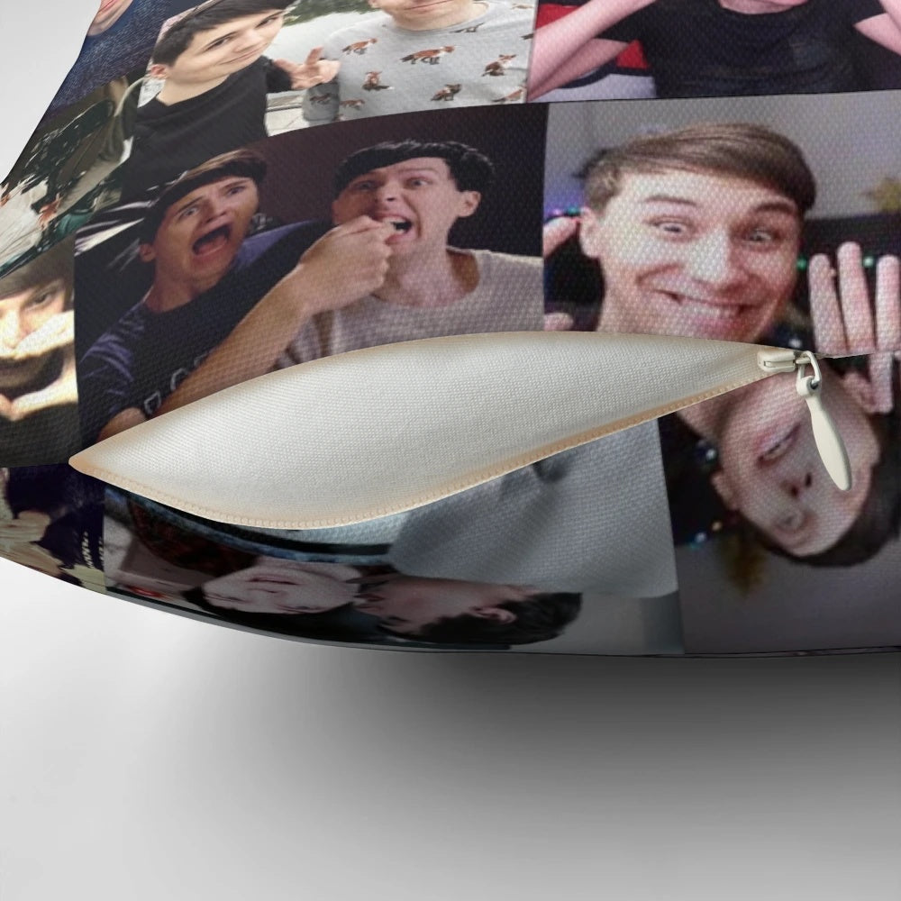 Colorful collage pillow featuring popular YouTube personalities Dan Howell and Phil Lester