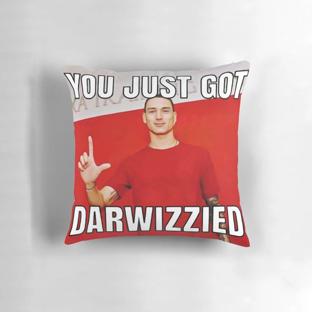 Illustration of Darwin Nunez, a Liverpool football player, featured on a decorative pillow