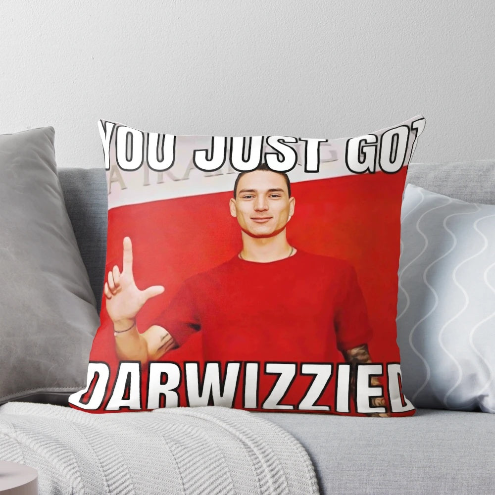 Illustration of Darwin Nunez, a Liverpool football player, featured on a decorative pillow