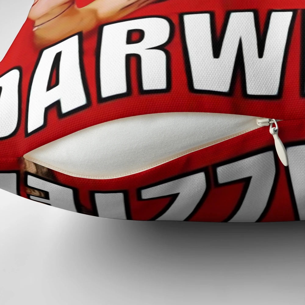 Illustration of Darwin Nunez, a Liverpool football player, featured on a decorative pillow
