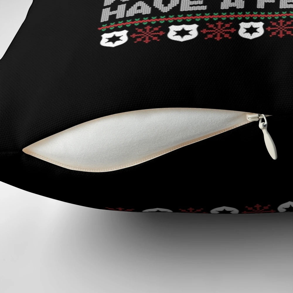 Die Hard themed Christmas pillow with movie quotes