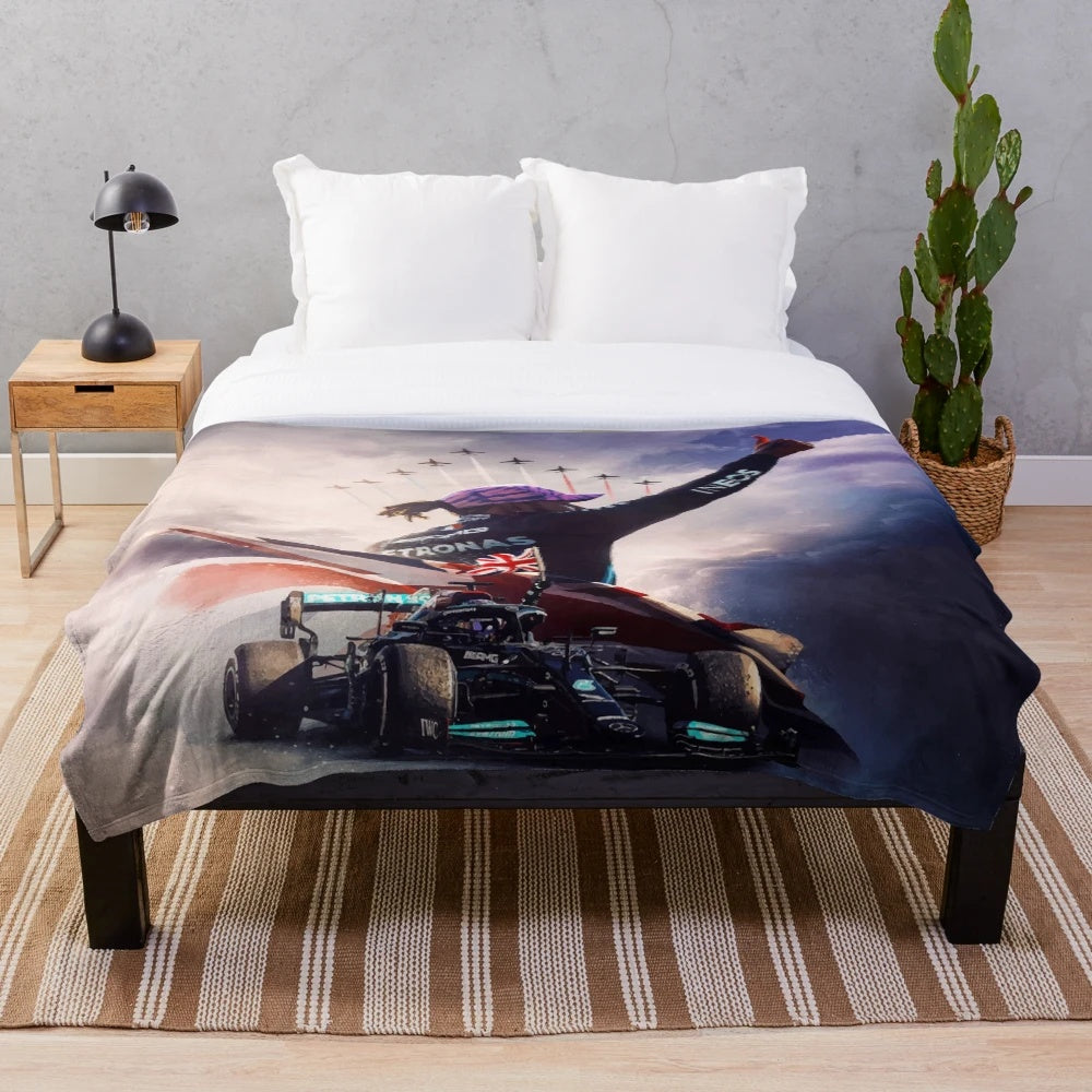 Lewis Hamilton inspired Formula 1 racing plush blanket