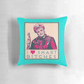 A white pillow with the text "I heart smart b****es like JB Fletcher" printed on it.