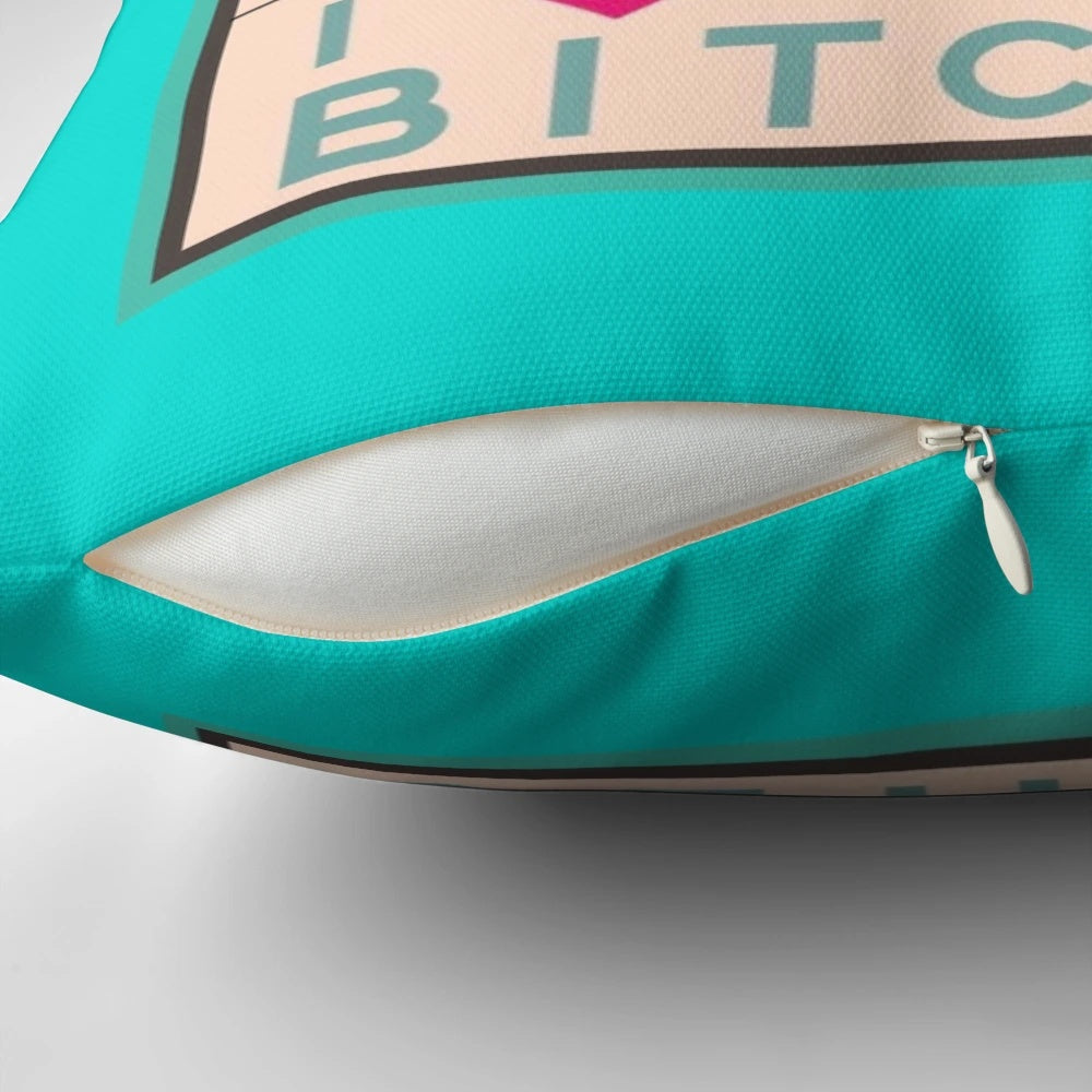 A white pillow with the text "I heart smart b****es like JB Fletcher" printed on it.