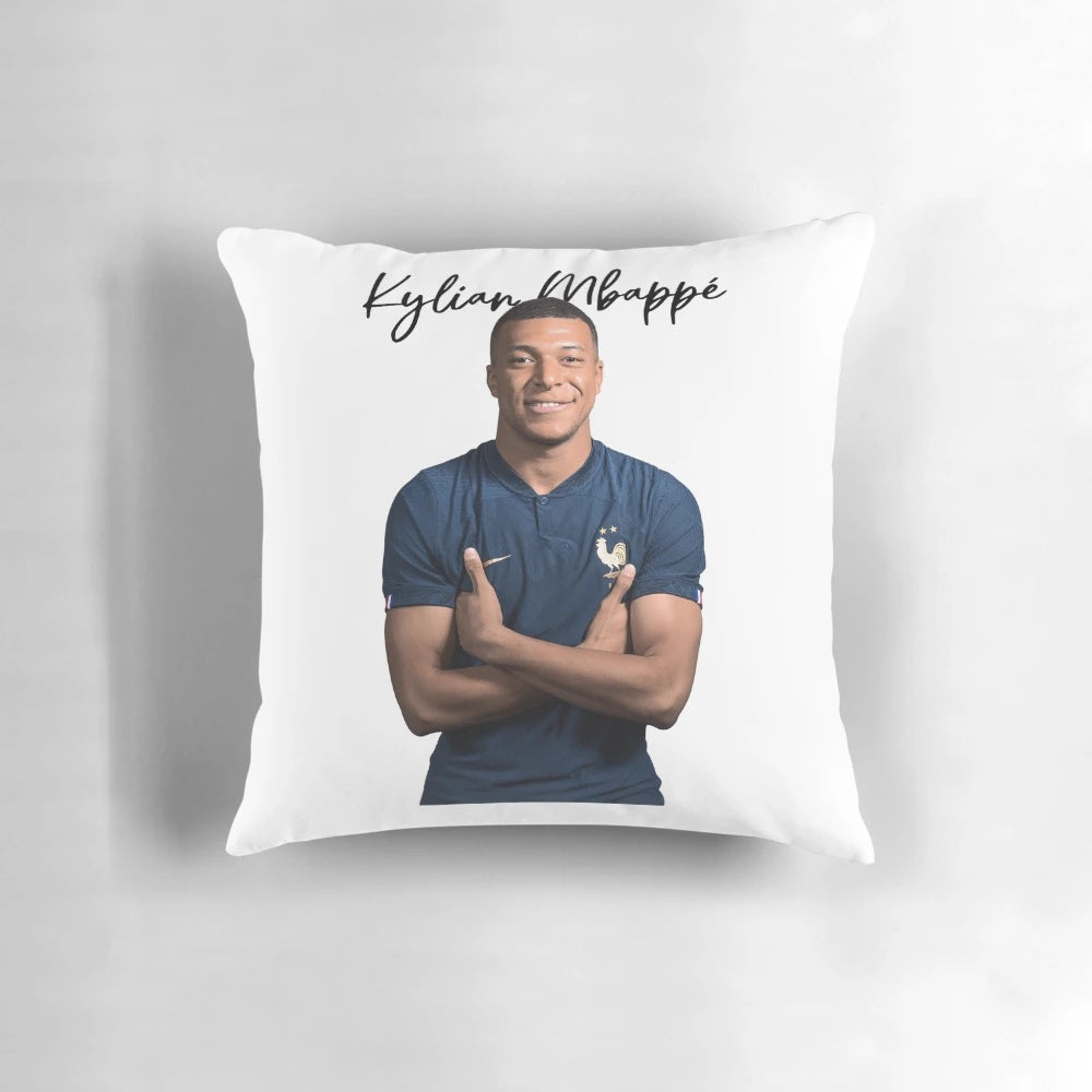 Football-themed decorative pillow featuring the French national team players