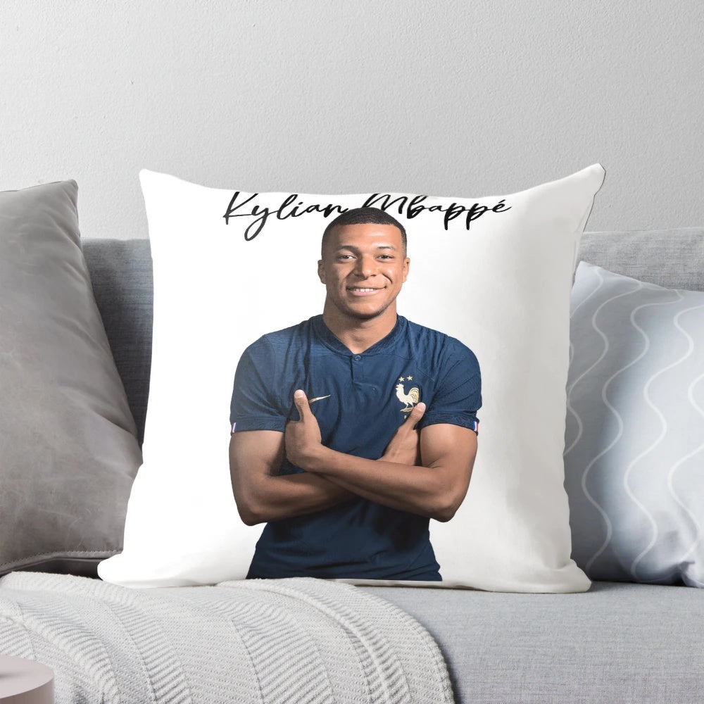 Football-themed decorative pillow featuring the French national team players