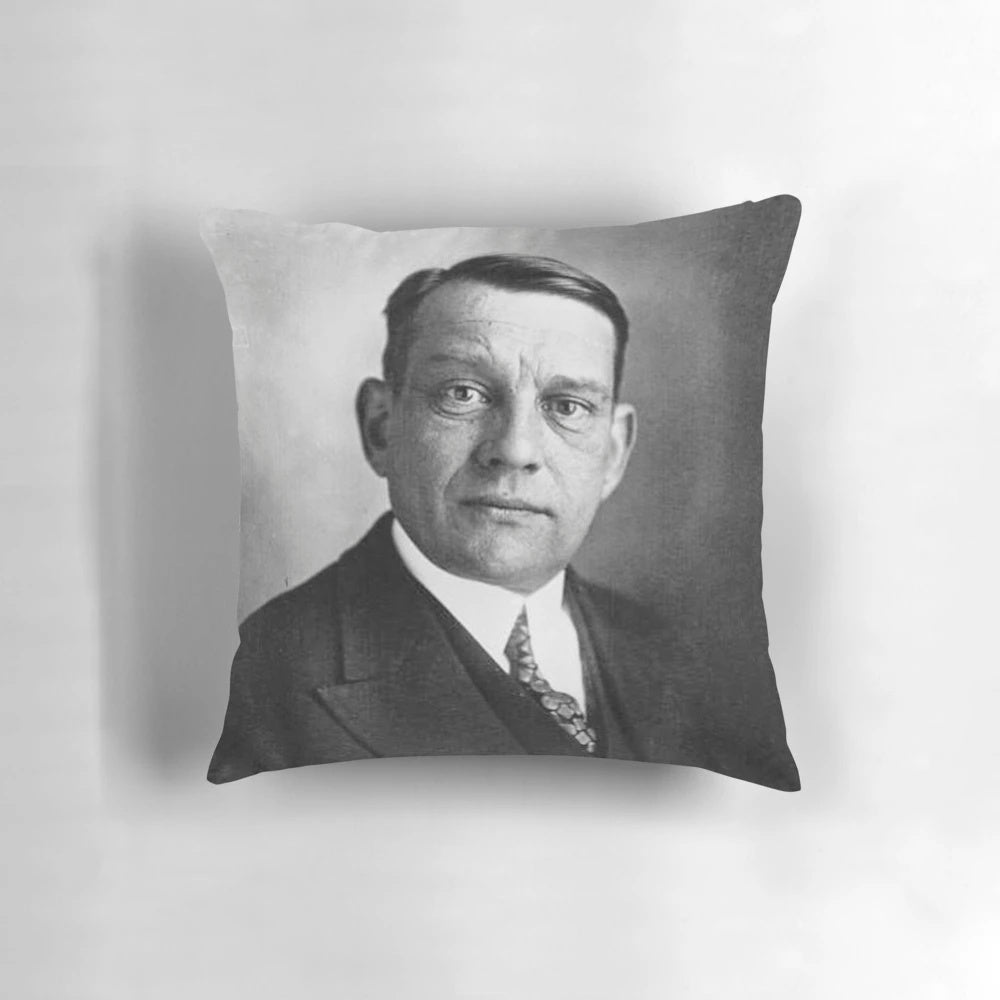 Pillow featuring a portrait of René Coty, the former President of the French Republic