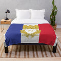 Plush blanket featuring the French flag and image of Napoleon Bonaparte